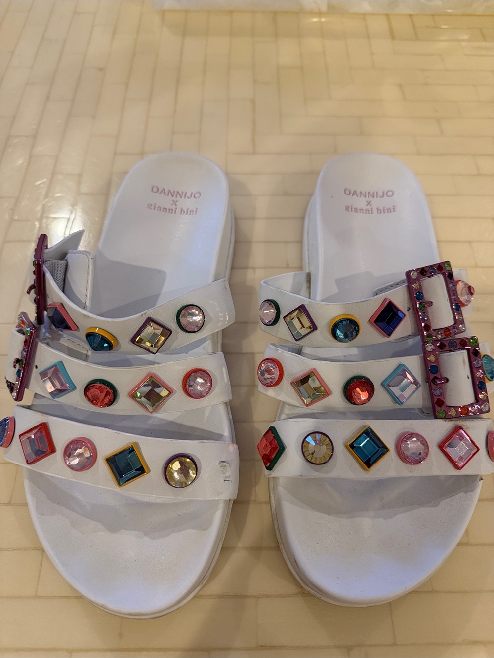 Gianni Bini X Dannijo Jeweled Triple-Strap Slide Sandals